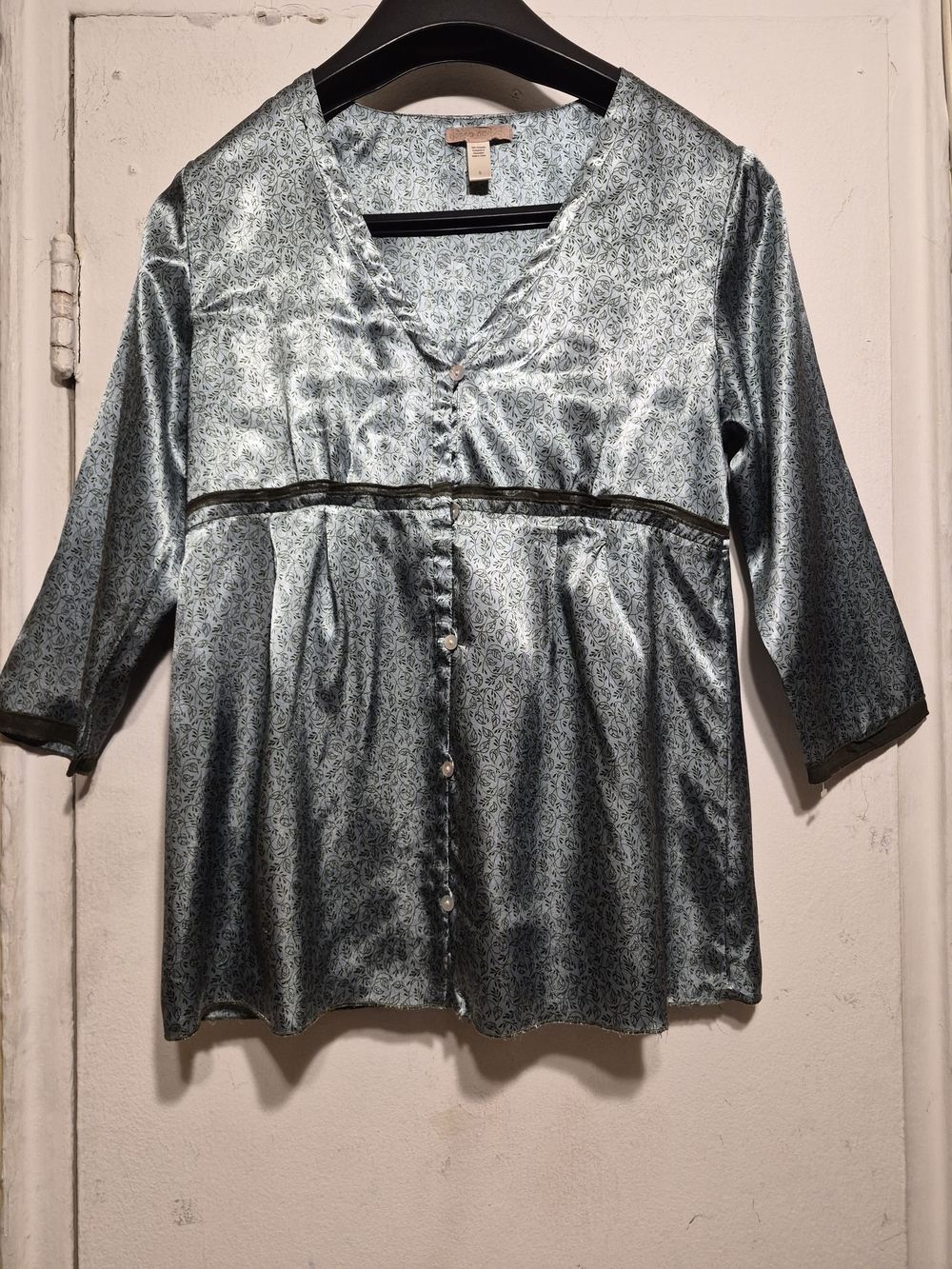 Light Blue Satin Button-Front Women's Sleep Top